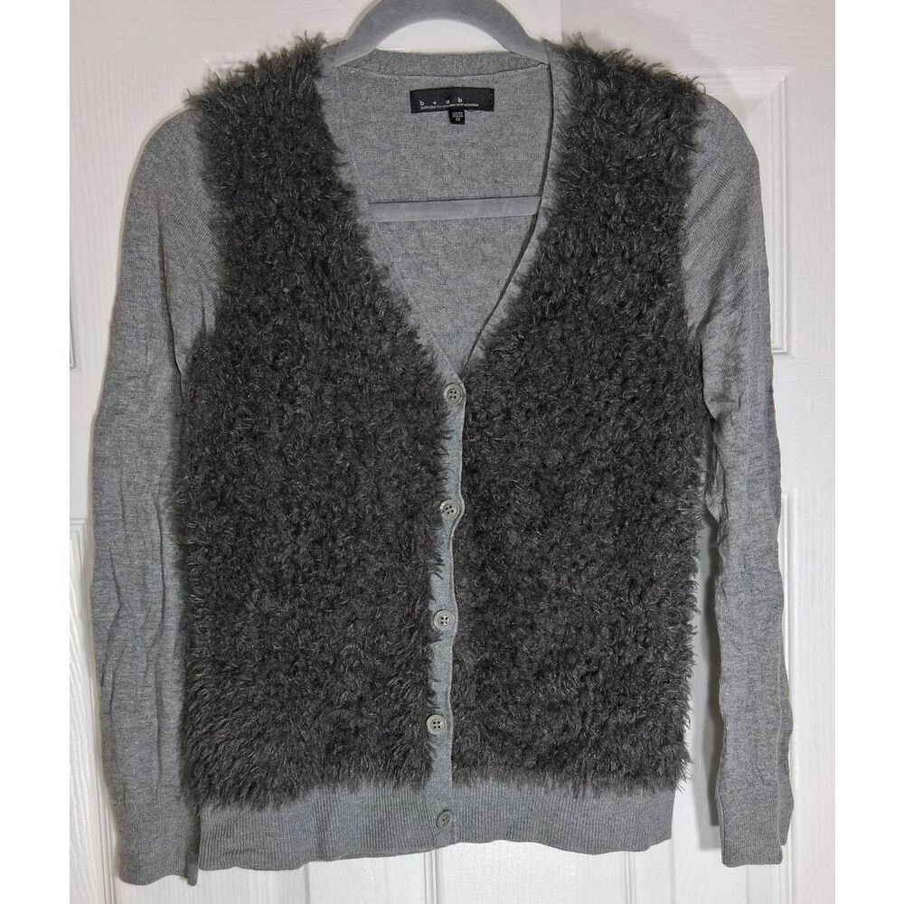 B+ab womens small cardigan sweater nylon Angora gray fluffy soft quiet luxury - Picture 3 of 9
